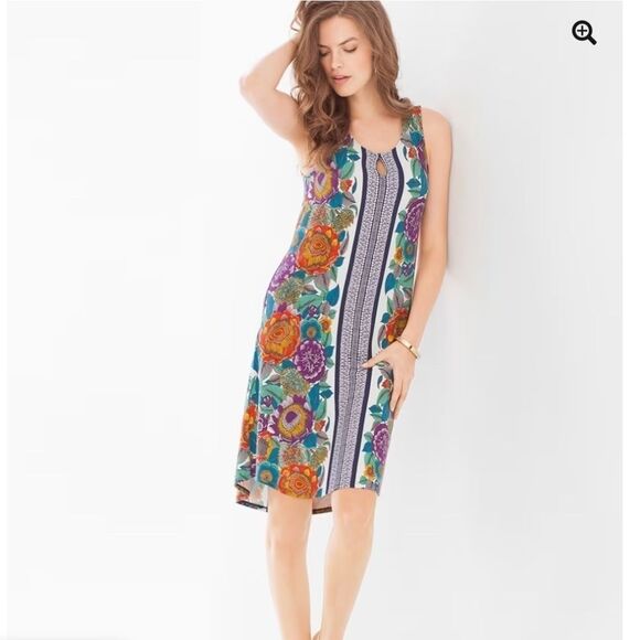 Soma Keyhole Sleeveless Short Dress Garden Bloom Ivory Sz S Floral Print - Picture 3 of 7